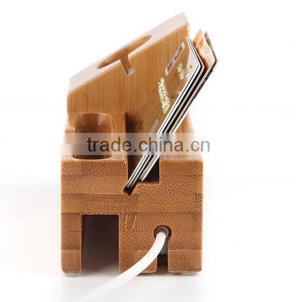 Keno Bamboo Wood Charging Stand with 3 USB Port Charging Mount Holder for Apple Watch and for iPhone 4S 5 5S 6 6 Plus