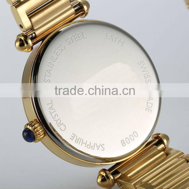 PVD gold ladies stainless steel case steel back watch japan quartz movement Sapphire glass with gold stainless steel band
