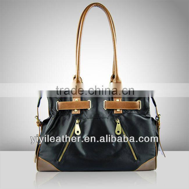 qq-01Hot Sale Durable Nylon handbag with Leather handle