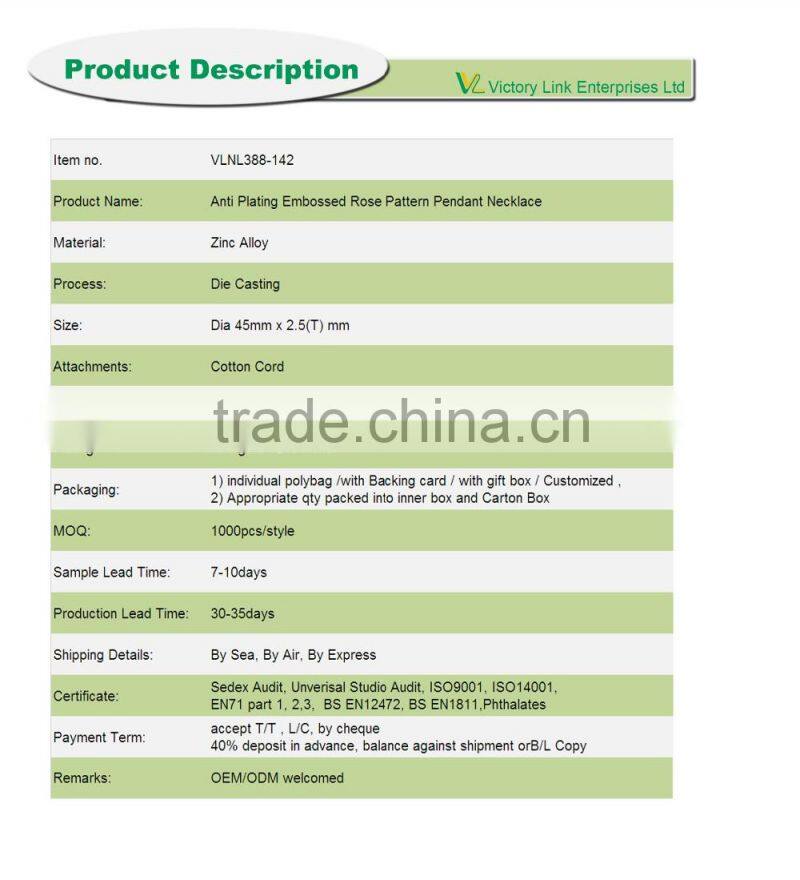 Embossed Rose Pendant Antique Necklace