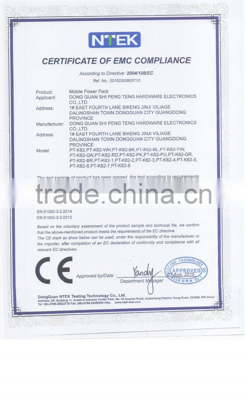 CE FCC ROHS universal portable power bank from 14years power bank factory