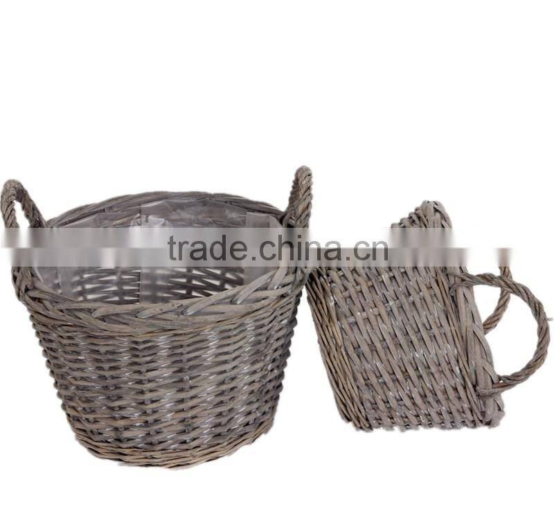 2 pcs round wicker willow flower pots /baskets with ears hot selling in Europe