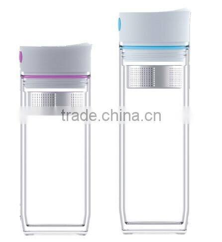 450ml high quality plastic water bottle double wall with tea infuser