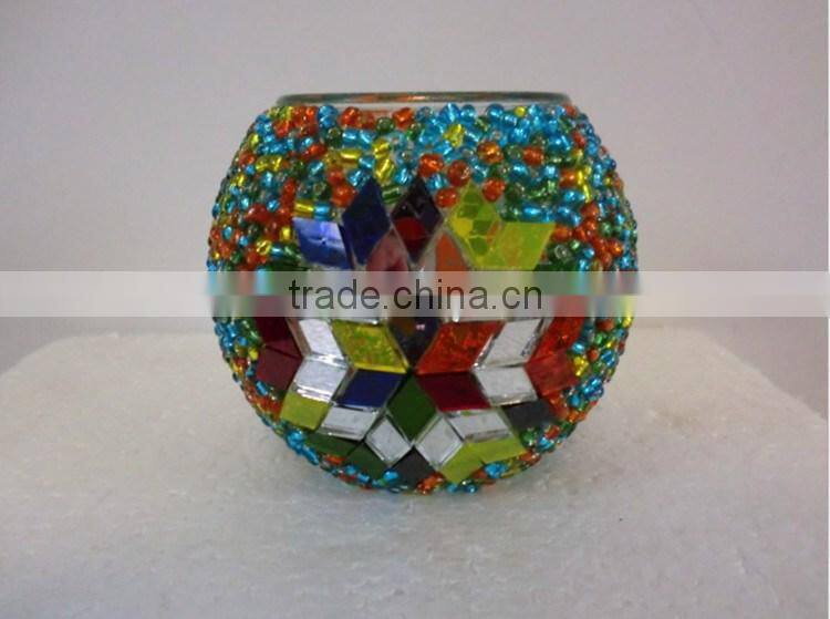 colored ball crackle mosaic votive glass tealight candle holder