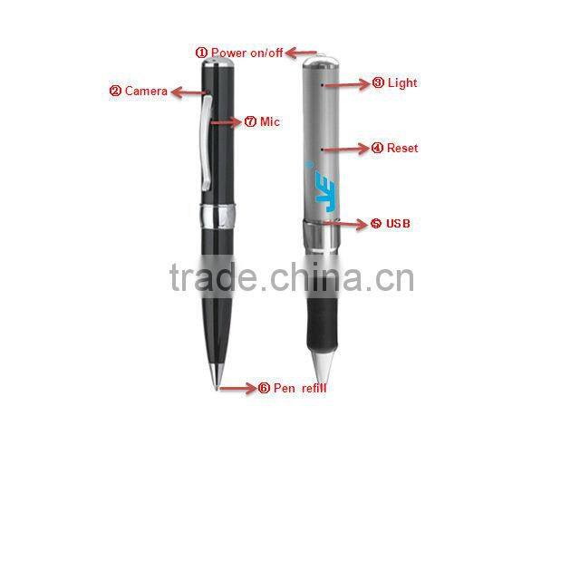 Hot sale pen JVE-3102A Silver/Black color pen camera with usb drive;video camera
