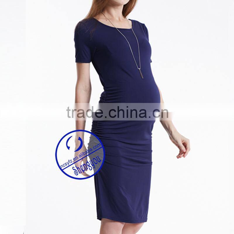 Custom spandex bamboo fiber plain blank short sleeve maternity dresses