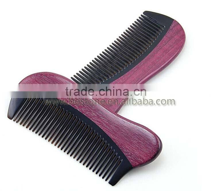 Personal care violet wooden beard OEM ox Horn Comb