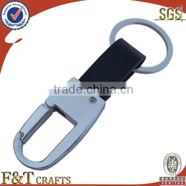 zinc alloy plain real leather custom shape keychain with strap for men