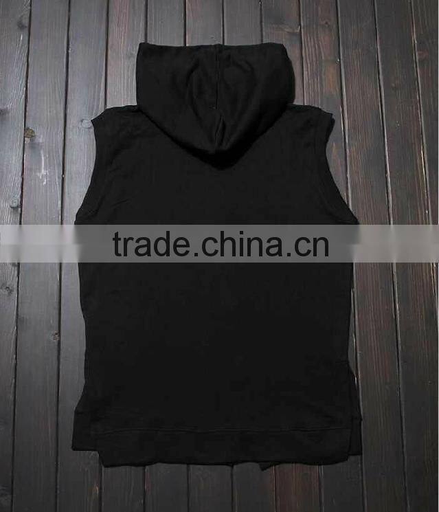 wholesale 100% cotton plain white sleeveless fleece hoodie