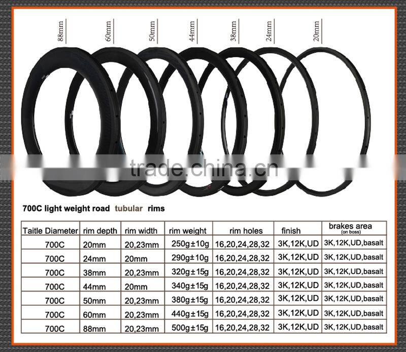 Super light weight 20mm 700C road bicycle carbon rims for sale