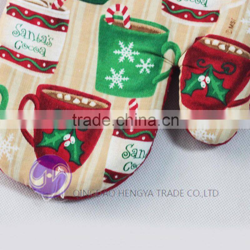 Kitchen Heat Resistant Oven Mitten Pot Mat Set Christmas Cotton Character Printed Oven Mitts