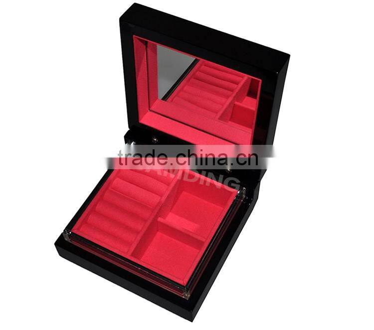 Black lacquer luxury Antique wholesale wooden jewelry box with mirror