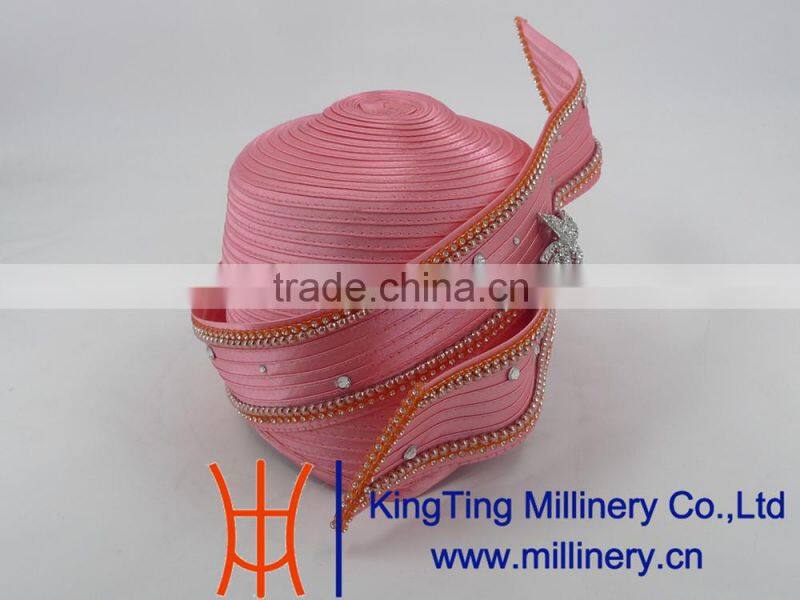 Pink Color With Broach Ladies Handbags and Church hats