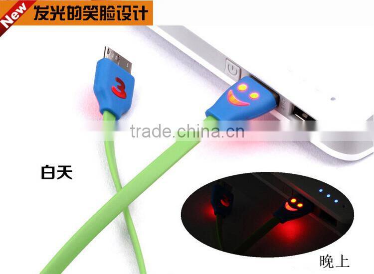 Cute Smile Face Colorful Flat Noodle Micro USB 3.0 Data Sync Charger Cable For Samsung Galaxy Note3/S5