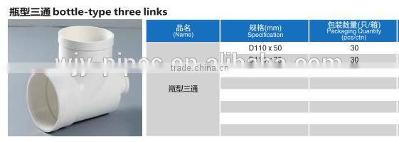 high quality pvc pipe fitting bottle type three links
