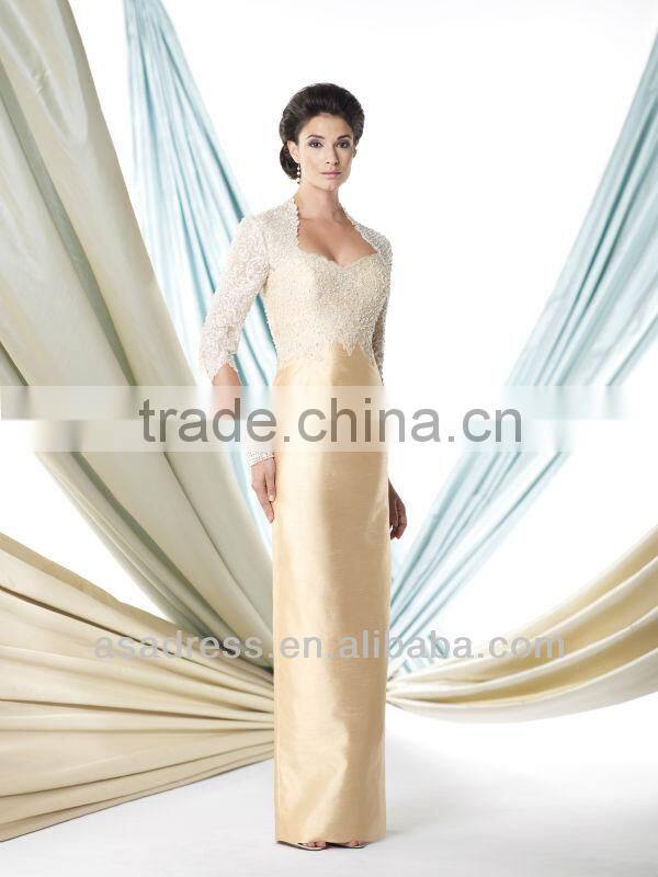 Shantung Sheath with Hand-Beaded Metallic Embroidered And Scalloped Elbow-Length Sleeves Mother of the Bride Dress (MOMO-3044)