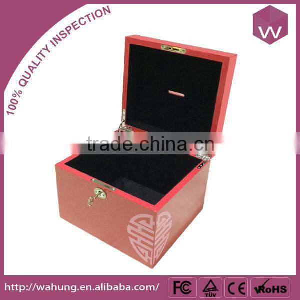 Quality high glossy locked wooden money box for gift
