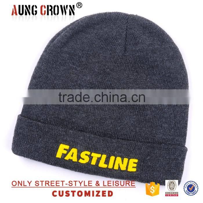 Fashion Dark Gray Custom Acylic Beanie Hat Knitted Hat