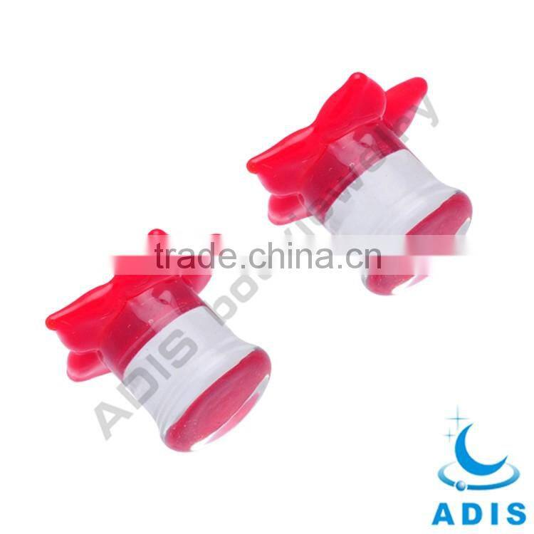 Cute Pretty Girls Red Flower Shape Tranparent Glass Ear Plugs
