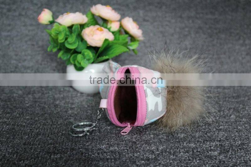 fur pom pom keyrings / cute handbag for girls / hot sale small fur purse