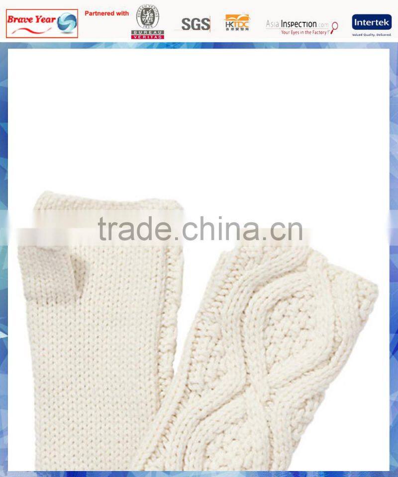 long cuff cable knitted half finger gloves for women