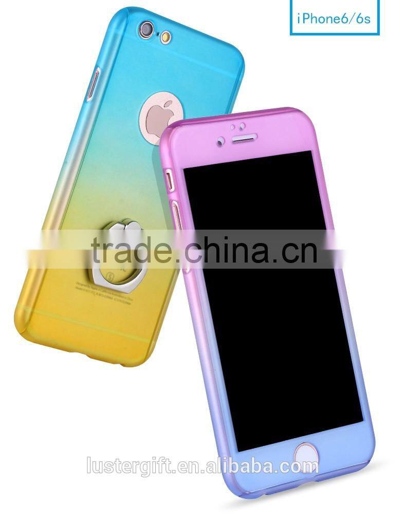 3 in 1 Phone Case with Rotating Ring Kickstand Tempered Glass Screen protector 360 Full body Cover Case for iPhone 6 6S