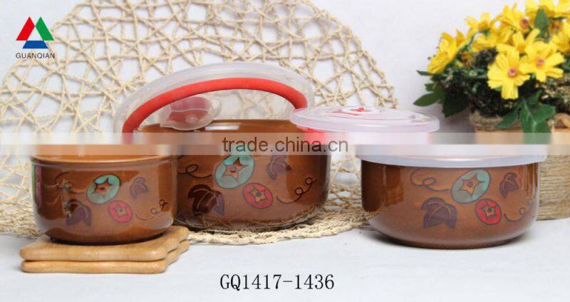 3 items stoneware soup bowls wholesale with silicone lids