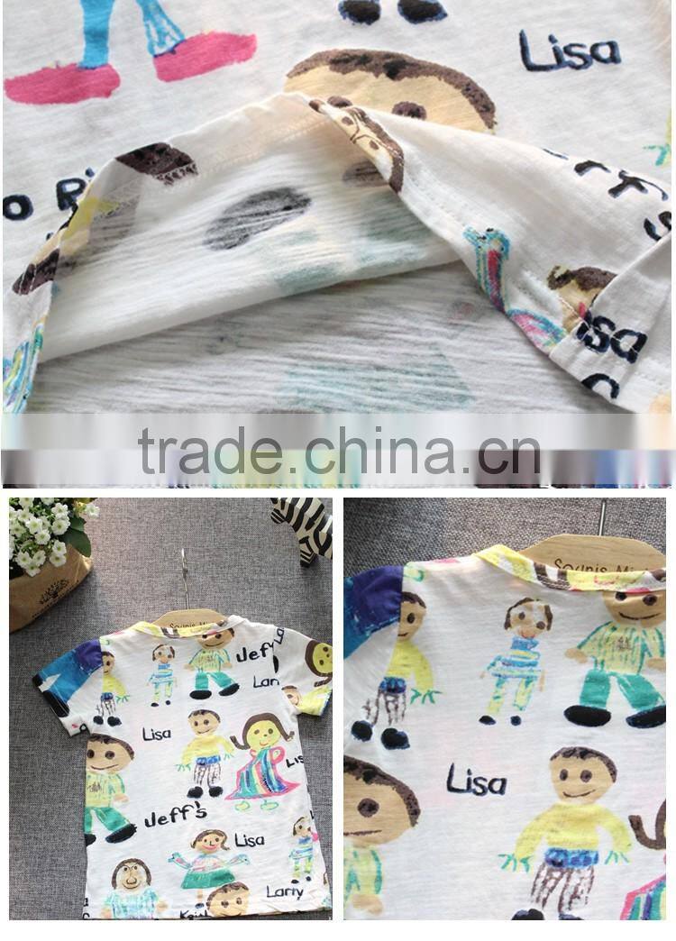 Wholesale White Cute Cartoon Scrawl 2-7 Years Old Girls Custom Kids T-shirt