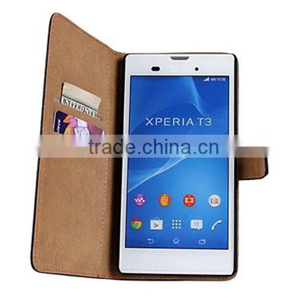 PU Leather Full Body Case with Stand and Card Slot for Sony Xperia T3, For Sony Xperia T3 PU Leather Cover