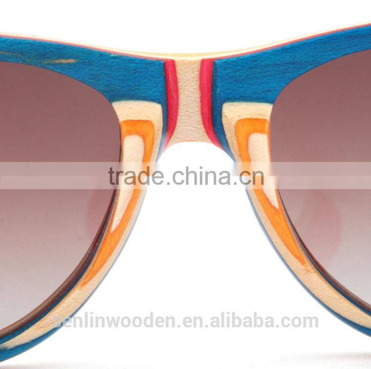 Senlin Wooden Fashion Skateboard Wood 2015 CE And FDA Handmade Cheap Bamoo Sunglasses And Wooden Sunglasses With Wooden Case