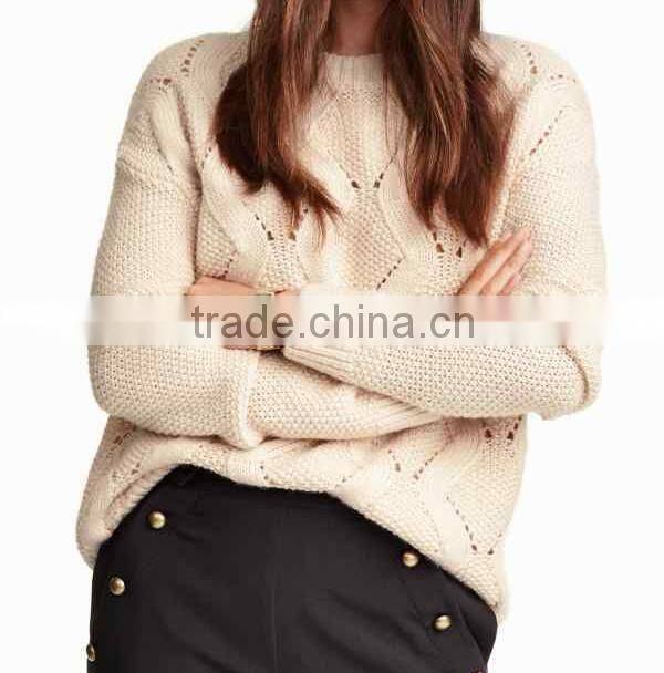 2016 Ladies' round neck drop shoulder long sleeve pullover bright color pattern computer knitted sweater designs for girls