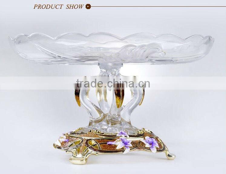 RORO Conjugal Felicity lily enamel pewter crystal glass fruit plate