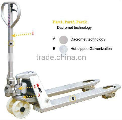 Galvanized Hand Pallet Truck for Corrosion Resistant Application