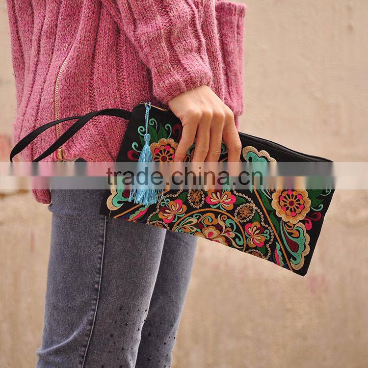 Ladies Cotton Jute Embroidery Hmong handle purse