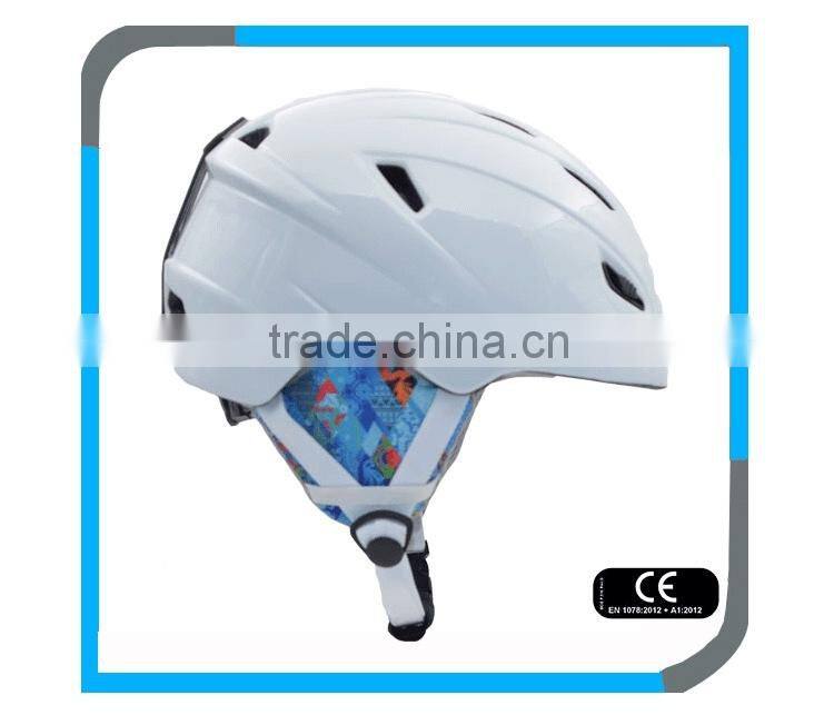 customize OEM in mould CE EN1077 white ski snow helmet with PC shell for kids and lady