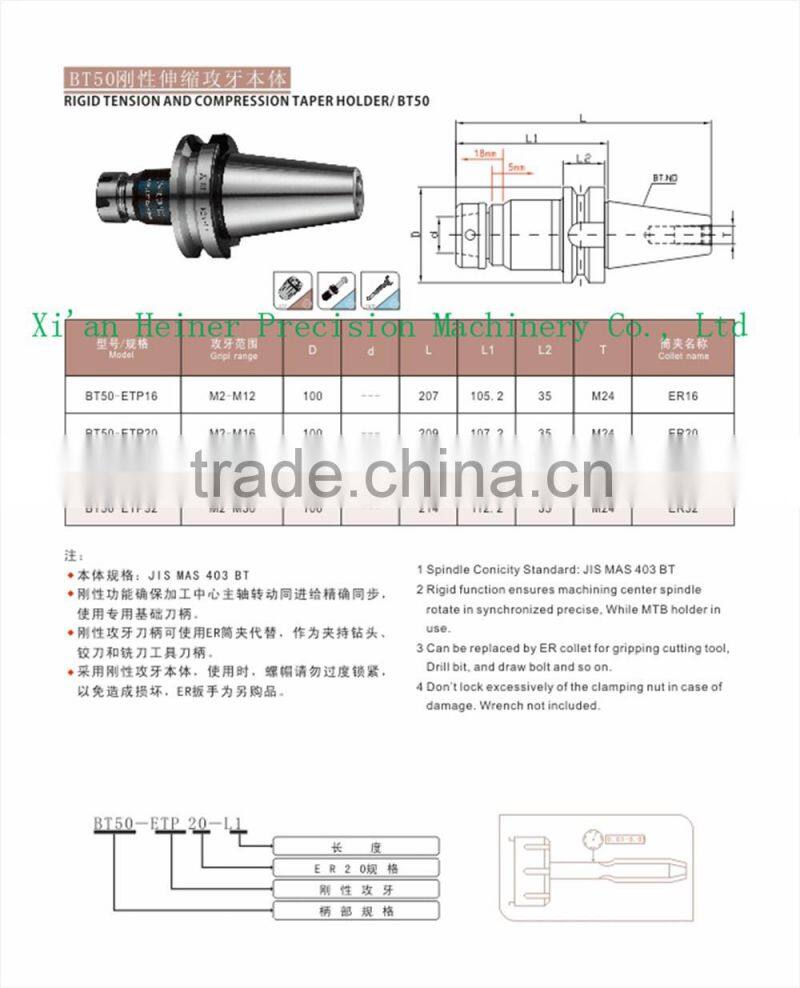 Telescopic & Tapping CNC tool holders BT30-ETR16