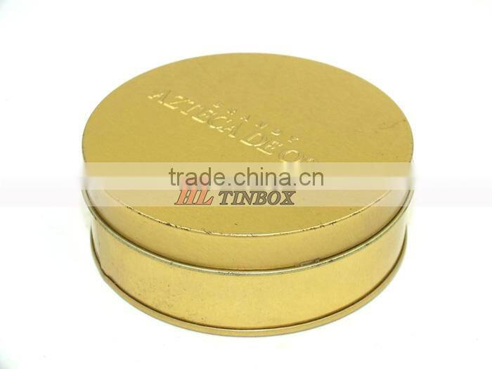 Gold Printed Embossing Round Tin box for Gift Candy Packaging