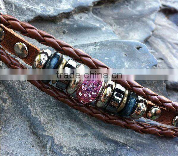 China style maked leather beaded bracelets with crystal bead