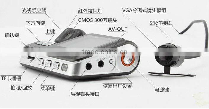 Dual rear lens G-SENSOR dvr car black box 720p