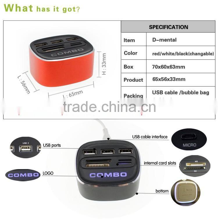 Wholesale factory high quality unique cute style micro 2.0 card reader usb/por hub/usb hub
