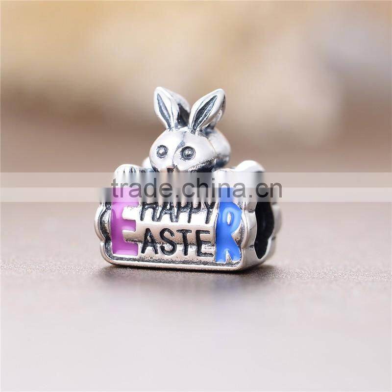 D155 jewelry antique silver charm beads with rabbit shape for happy easter