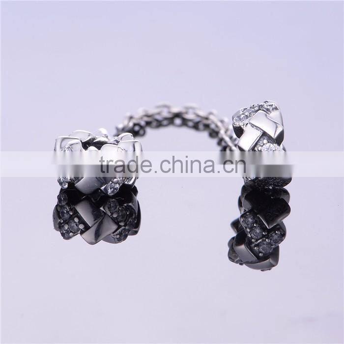 Wholesale Silver Charm Elegance Safety Chain with crystal stone Large hole 925 Sterling silver safety chain DIY Pendant Charm