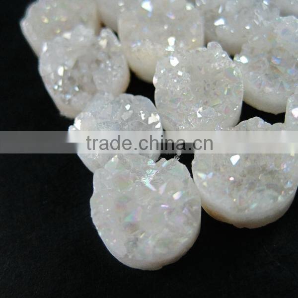 10mm rainbow white plated druzy quartz irregular surface round stone cabochon for DIY earrings,rings supplies 4110092