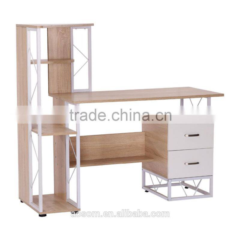 HomCom 52" Multi Level Tower Office Workstation Computer Desk - White and Oak