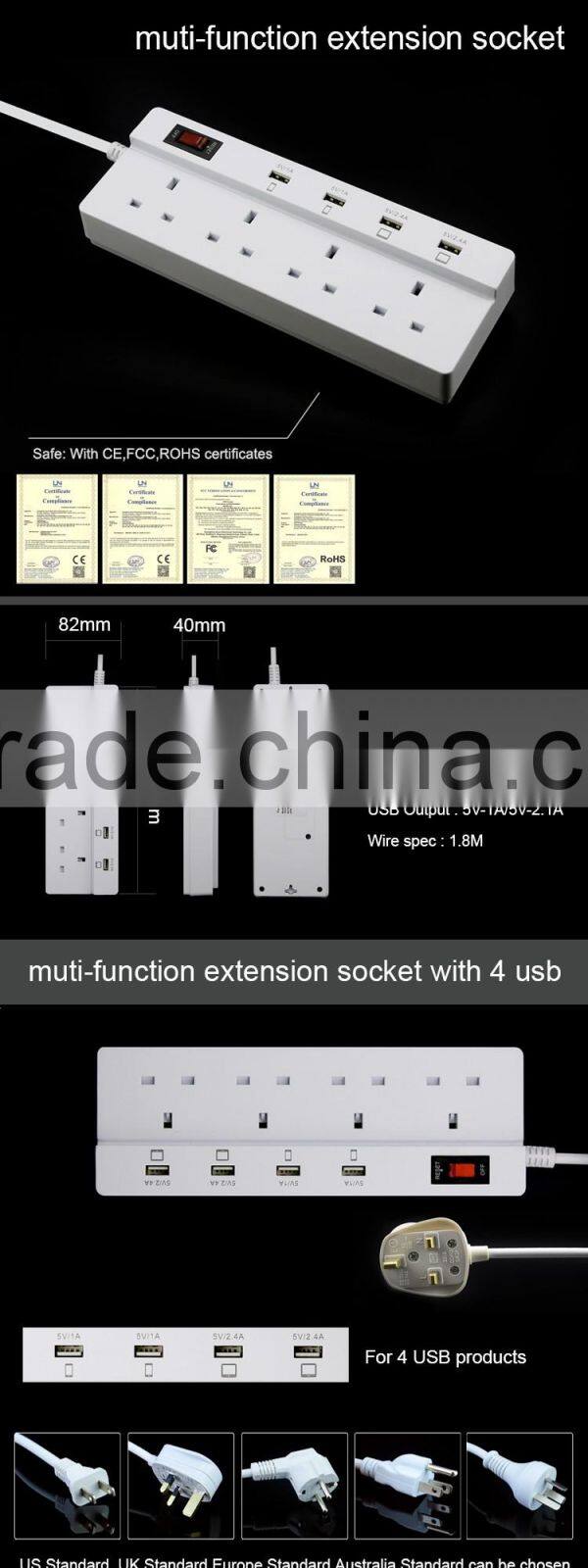 4 Outlet/Home Office Surge Protector with 4 Port Desktop USB Charging Station