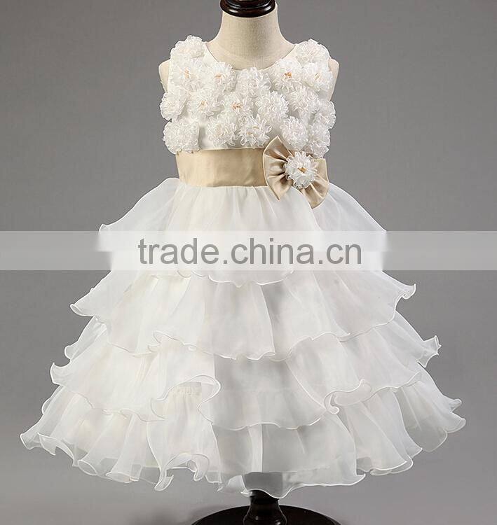 Top Quality Chic Rosette Flower Girl Dress Satin Girl Evening Dresses Fashion Children Pageant Party Dress Wedding Pettidress