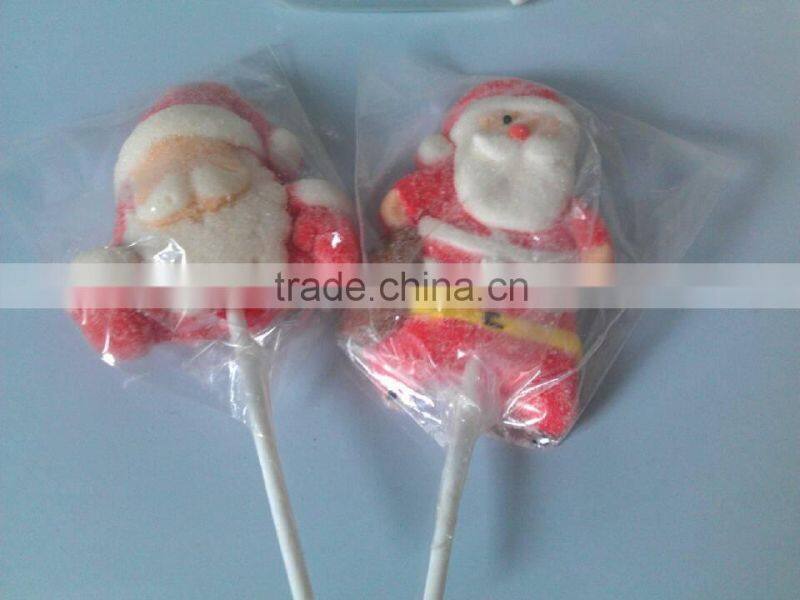 Santa Shaped Sugar Coated Wholesale Marshmallow Lollipop