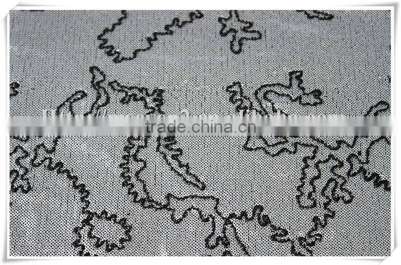 Wholesale newest silver sequin upholstery fabric with black beads for home textile