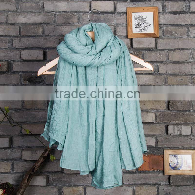 2015 Fashion Womens Girls Long Plain Color Soft Crinkle Wrinkle Scarf High Quality Cotton Blend Solid Color Wrap Scarf Scarves