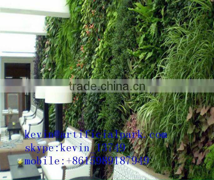 Decorations artificial living wall for indoor plastic big green leaves fake vertical green wall